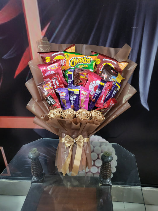 Sweet & Savory Snack Bouquet with Ribbon Flowers