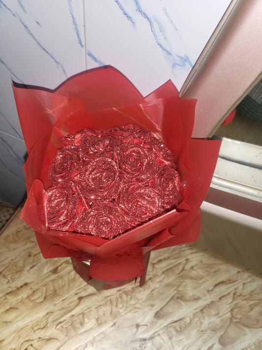 Sparkle Red Rose Bouquet – Artificial Glitter Rose Arrangement