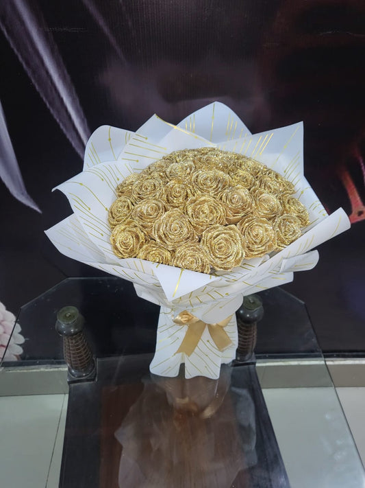 Golden Luxe Rose Bouquet – Sparkling Artificial Rose Gift