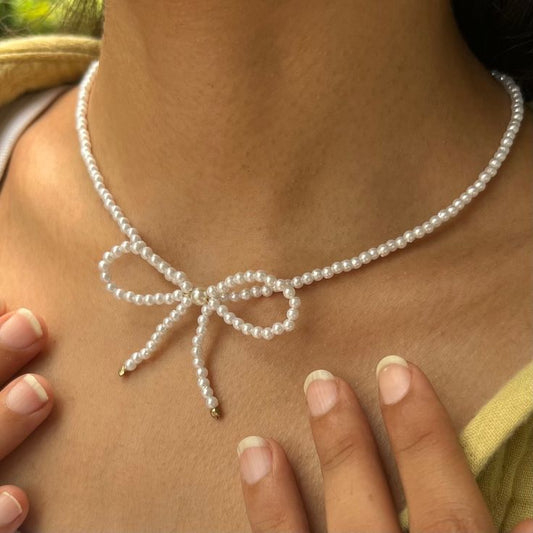 Elegant Pearl Bow Jewelry Set