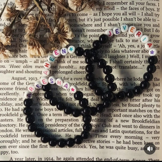 Customize Your Name Black Marble Beaded Bracelets