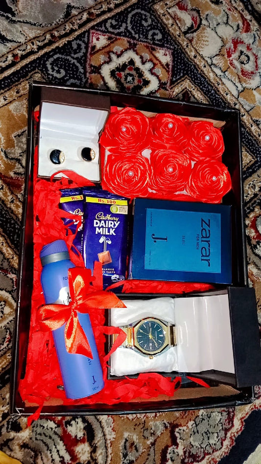 🎁 Luxury Black Gift Box for Him – Watch, Perfume, Chocolates & More