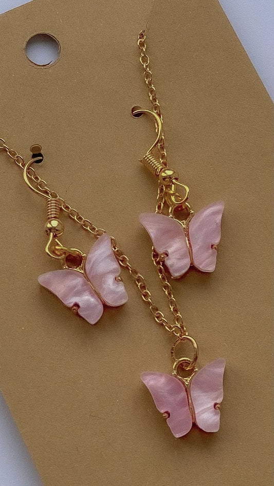 Butterfly Pendant Necklace & Earrings Set