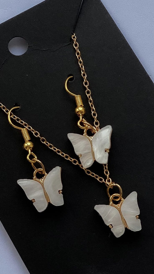 Butterfly Pendant Necklace & Earrings Set