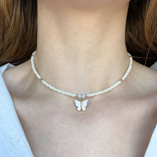 🦋 Pearl Butterfly Jewelry Set – Earrings & Choker Necklace
