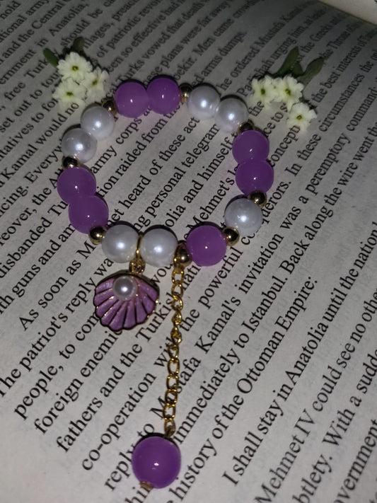 Elegant Purple & Pearl Beaded Bracelet with Shell Charm
