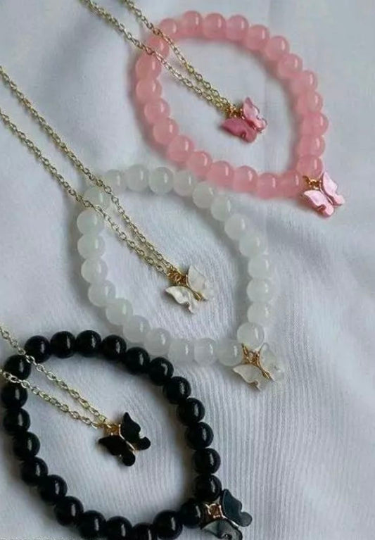 Set of 3 Butterfly Charm Bracelet & Necklace Sets