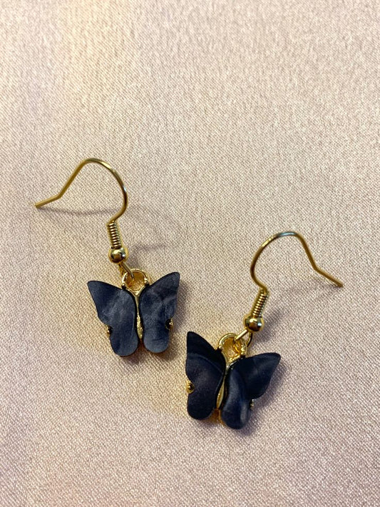 Elegant Black Butterfly Jewelry Set – Earrings & Pearl Bead Necklace (Handmade)