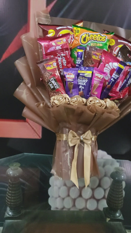 Sweet & Savory Snack Bouquet with Ribbon Flowers