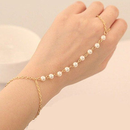 Classic White Pearl Hand Chain Bracelet
